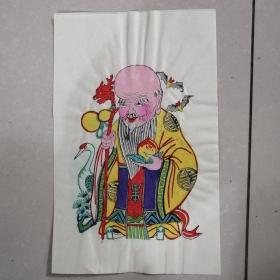 老潍坊年画   老版画   （松鹤延年  老寿星）祝寿佳品！