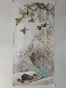 保真书画，刘西林老师四尺整纸花鸟画一幅，展览出版作品