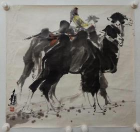 保真，书画博士郭兴华早期国画佳作一幅，有黄胄先生意趣，尺寸65.5×68.5，欢迎鉴赏交流