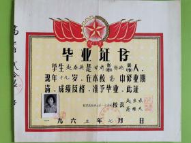1965年甘肃临洮县毕业证
