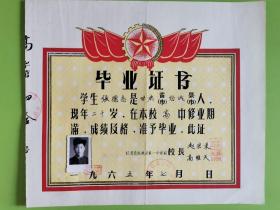1965年甘肃省临洮县毕业证