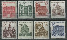 德国邮票 西德 1964年 德国12世纪建筑 雕刻版 8全新BRD01 DD