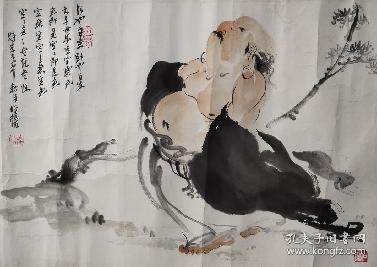 保真销售【龙波】中国书画家协会会员，国际美联会员、成都市美协会员、西南书画院院长壬午2002年原装原裱人物画镜片一幅，画心尺寸：42-30厘米【约1.1平尺】