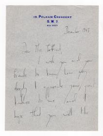 20世纪最著名的芭蕾大师之一 芳婷 女爵士(Margot Fonteyn) 1943年早期亲笔信