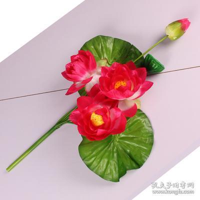 白心玫红色单支仿真荷花莲花仿真花绢花假花摆件家居装饰花佛堂用品供佛花