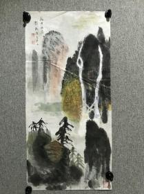 海派画家吴江顾成，戊寅年《山水风景画》（69*33）钤印：顾成，仁寿堂