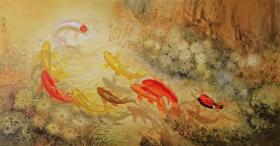 吳文健 魚 作品 可合影，九魚圖，80?150《九魚圖》