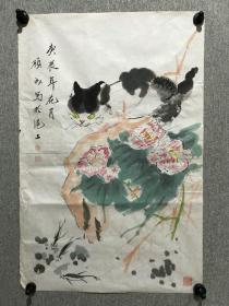 海派画家吴江顾成，庚辰年《猫 金鱼》（69*45.5）钤印：顾成，仁寿堂