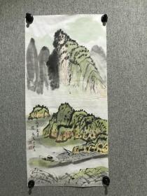 海派画家吴江顾成，戊寅年《山水画》（69*33）钤印：顾成，仁寿堂