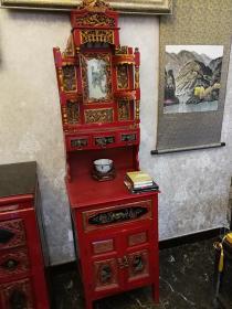 民国朱砂鎏金大漆彩绘镂空透雕艺术柜一台，北京市大兴区自取，不邮寄