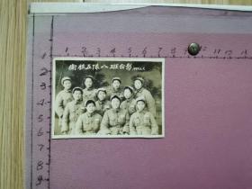 老照片：卫校五队八班合影 1950.3.6（10位女军人合影、佩“中国人民解放军”胸牌、军棉衣棉帽、武装带）见书影及描述