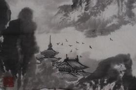 著名画家 安上涛 水墨山水《烟雨江南》一幅（纸本软片，约2.6平尺，钤印：安、上涛、多见多闻）HXTX213740