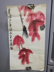 齐白石画作--鸣蝉-齐白石（1864年1月1日—1957年9月16日），原名纯芝，字渭青，号兰亭，后改名璜，字濒生，号白石、白石山翁、老萍、饿叟、借山吟馆主者、寄萍堂上老人、三百石印富翁，湖南湘潭），