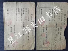 1952年江西省婺源县第三区卫生所健康证明书一套二张全，婚检，竹纸铅印！B0