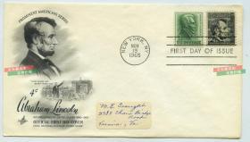1965年纪念美国第16任总统亚伯拉罕林肯逝世100周年官方首日封一枚