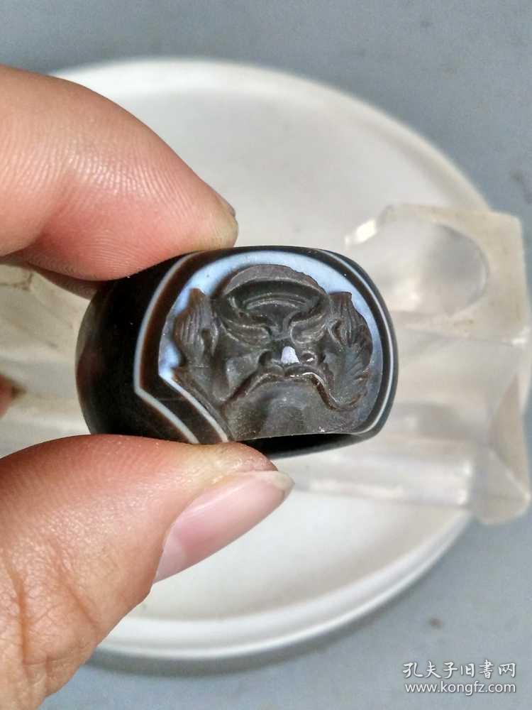 清代传世少见的老天珠戒指  . .