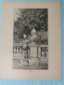 1892年 木版雕刻+凸版印刷-浪漫的小说与戏剧之《拉托斯卡la tosca》尺寸29*22.3厘米--法国剧作家维克多·萨杜（Victorien Sardou）歌剧中拉托斯卡la tosca中的情景