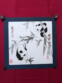 书画10681，著名画家【周仁辉、王平（晓庄）】花鸟画，熊猫，镜心