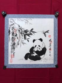 书画10682，著名画家【周仁辉、王平（晓庄）】花鸟画，熊猫，镜心