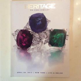 2012年度HERITAGE纽约拍卖(auction)公司珠宝拍卖图录，是珠宝界设计系列非常好的参考资料，包括估计、款式古朴的欧美风格设计，书价50美元。