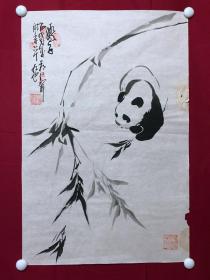 书画10826，著名画家【周仁辉】花鸟画，熊猫