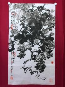 书画10832，著名画家【周仁辉、何俊德】花鸟画，葡萄