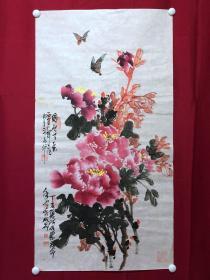 书画10848，著名画家【周仁辉、何俊德】花鸟画，牡丹