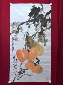 书画10851，著名画家【周仁辉、何俊德】花鸟画，南瓜