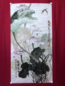 书画10855，著名画家【周仁辉、何俊德】花鸟画，荷塘清韵