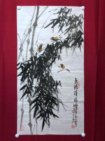 书画10842，著名画家【周仁辉、何俊德】花鸟画，鸟语清风