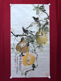 书画10849，著名画家【周仁辉、何俊德】花鸟画，葫芦小鸟
