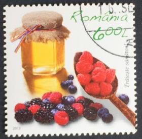 念椿萱 外国邮票 罗马尼亚 6713 2013年  植物 蓝莓 6L全盖销