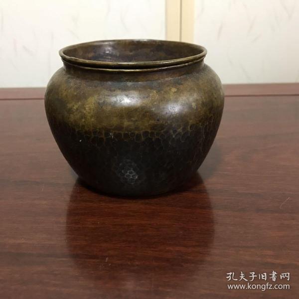 H-0574日本茶道具  日本大正时期铜建水 摧目纹建水 极佳的实用器，也是茶席上的赏玩之器