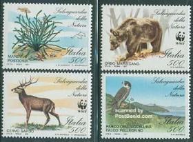 意大利 1991年 世界野生动物保护基金会 WWF 鹰 熊 植物 4全新