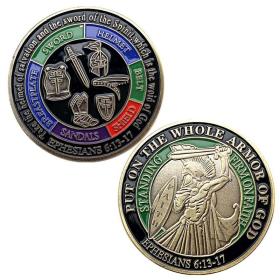 美国铠甲勇士青古铜彩绘纪念币 收藏骑士浮雕盔甲战士硬币纪念章