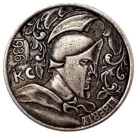 1936铠甲勇士骑士铜旧银纪念币 收藏币盔甲英雄浮雕硬币铜纪念章