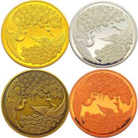 孔雀鸳鸯百灵鸟镀金纪念章 收藏紫铜动物金币硬币纪念币