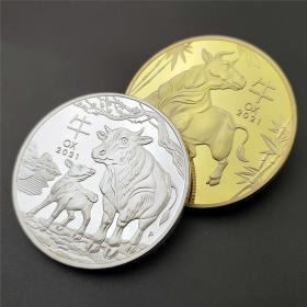 澳大利亚牛年金银币 牛年纪念币外贸硬币镀金银Australia OX coin