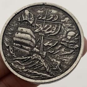 流浪币海盗骷髅帆船深雕5mm厚纪念章 收藏币40mm铜银硬币纪念币