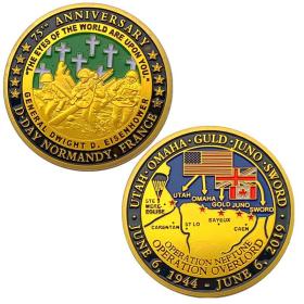 美国诺曼底登陆75周年徽章工艺纪念章金币硬币纪念币