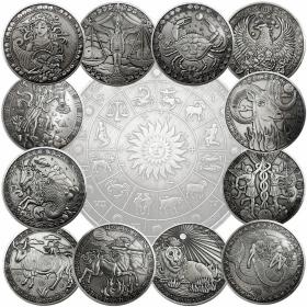 十二星座硬币 天秤水瓶射手塔罗占卜星座复古银币礼物随机一枚