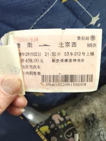1998年火车票:贵阳-北京西往返2张（含订票收据）