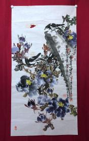 书画10881，著名画家【周仁辉、何俊德】花鸟画，双喜富贵