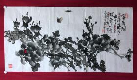 书画10897，著名画家【周仁辉、何俊德】花鸟画，牡丹