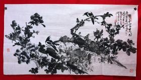 书画10915，著名画家【周仁辉、何俊德】花鸟画，双喜富贵图