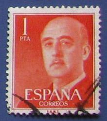 国王佛朗哥1PTA--西班牙邮票--早期外国邮票甩卖--实拍--包真