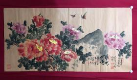 书画10893，著名画家【周仁辉、何俊德】花鸟画，牡丹