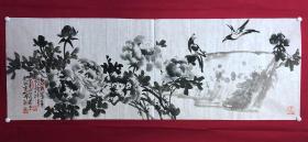书画10905，著名画家【周仁辉、何俊德】花鸟画，牡丹，鸟语花香