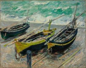 艺术微喷 油画布-Claude_Monet_-_Three_Fishing_Boats50x40厘米