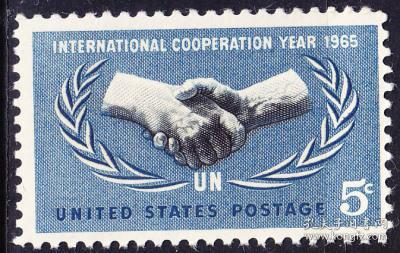 美国邮票 1965年 联合国国际合作年.握手 1全新 雕刻版